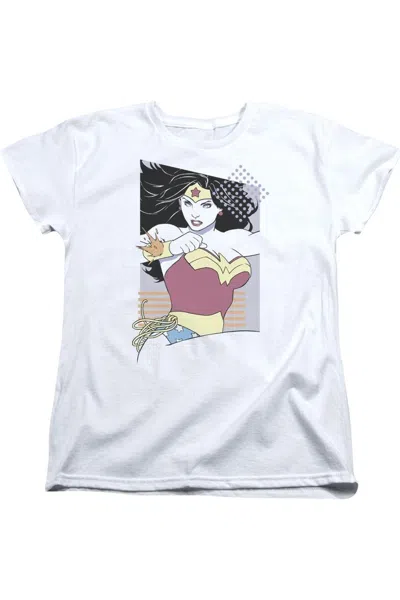 Gildan Justice League Of America Wonder Woman 80s Minimal Short Sleeve Womens Tee / T-shirt In White