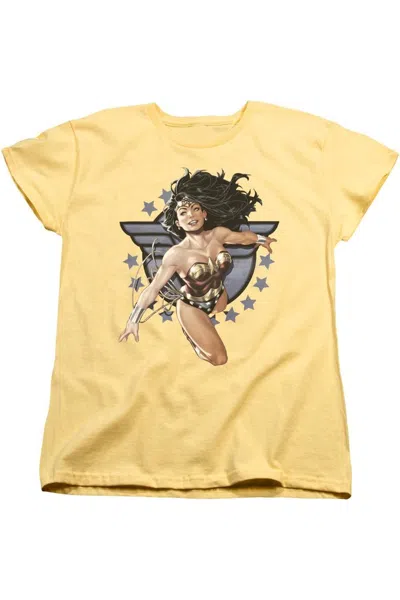 Gildan Justice League Of America Wonder Woman All Star Short Sleeve Womens Tee / T-shirt In Yellow