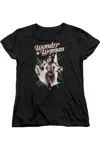 Gildan Justice League Of America Wonder Woman Break Out Short Sleeve Womens Tee / T-shirt In Black