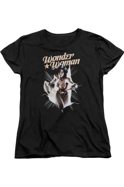 Gildan Justice League Of America Wonder Woman Break Out Short Sleeve Womens Tee / T-shirt In Black