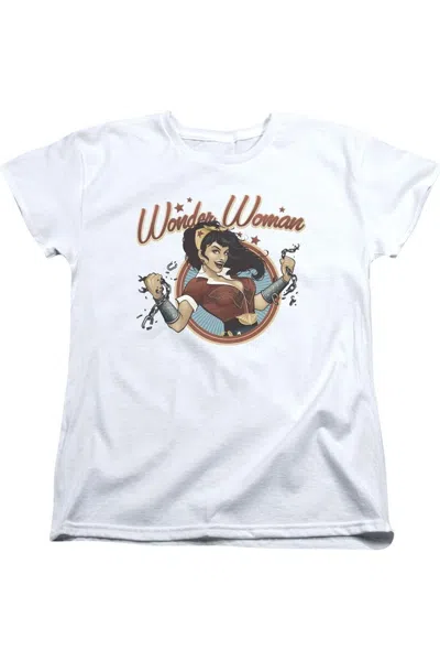 Gildan Justice League Of America Wonder Woman Break Short Sleeve Womens Tee / T-shirt In White