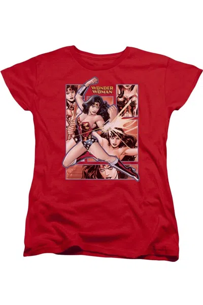 Gildan Justice League Of America Wonder Woman Panels Short Sleeve Womens Tee / T-shirt In Red