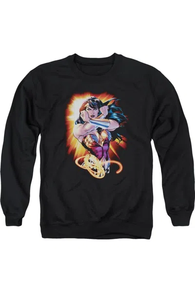 Gildan Justice League Of America Wonder Woman Rays Adult Crewneck Sweatshirt In Black