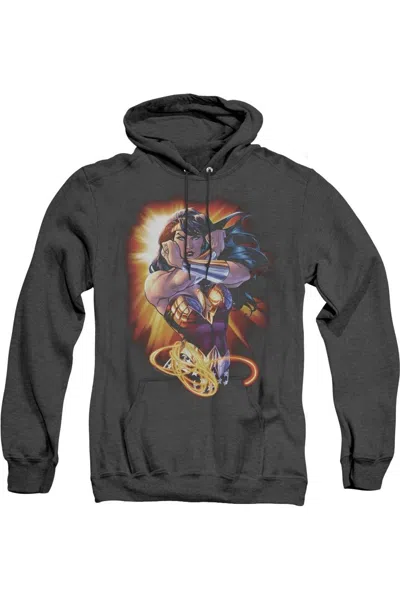 Gildan Justice League Of America Wonder Woman Rays Adult Heather Hoodie / Hooded Sweatshirt In Black