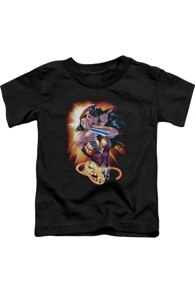 Gildan Kids' Justice League Of America Wonder Woman Rays Short Sleeve Juvenile Tee / T-shirt In Black