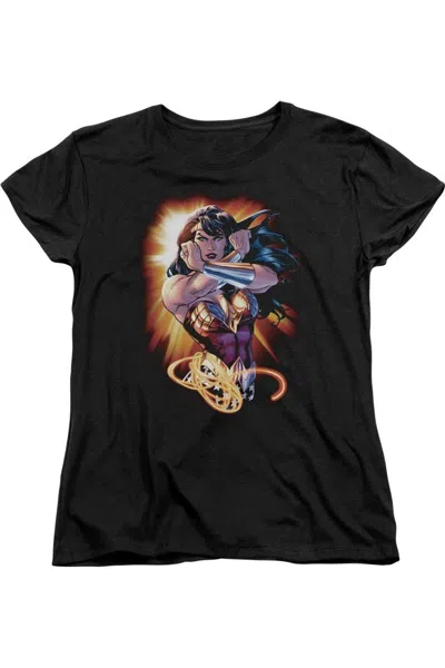 Gildan Justice League Of America Wonder Woman Rays Short Sleeve Womens Tee / T-shirt In Black