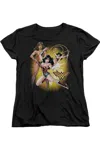 Gildan Justice League Of America Wonder Woman Short Sleeve Womens Tee / T-shirt In Black
