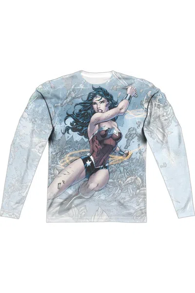 Gildan Justice League Of America Wonder Woman Warrior Long Sleeve Adult Poly Crew Tee / T-shirt In White