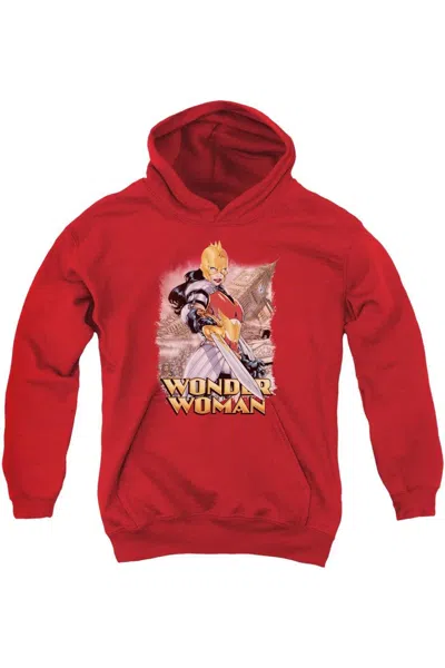 Gildan Kids' Justice League Of America Wonder Woman Youth Pull Over Hoodie / Hooded Sweatshirt In Red