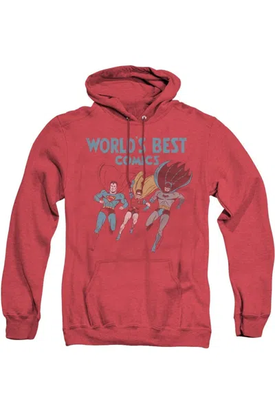 Gildan Justice League Of America Worlds Best Adult Heather Hoodie / Hooded Sweatshirt In Red