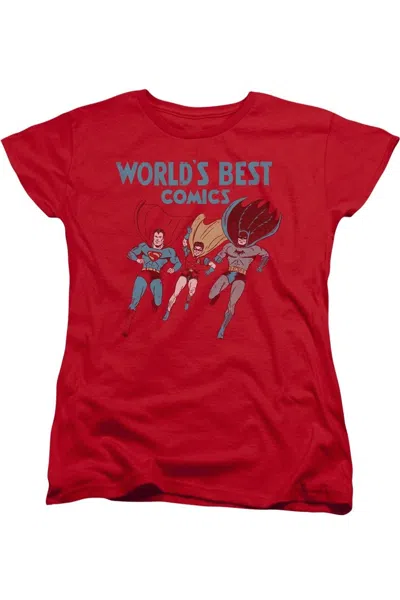 Gildan Justice League Of America Worlds Best Short Sleeve Womens Tee / T-shirt In Red