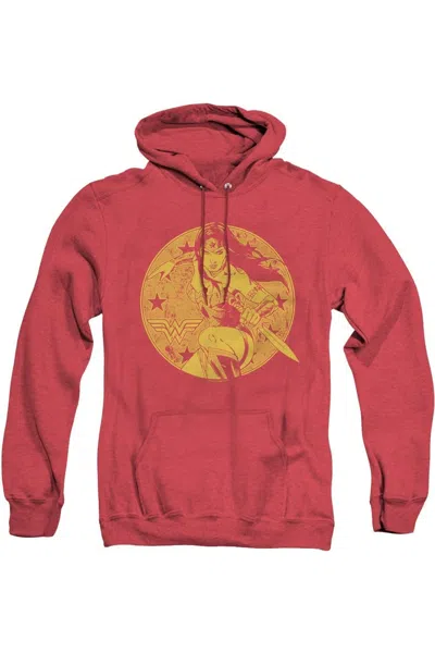 Gildan Justice League Of America Young Wonder Woman Adult Heather Hoodie / Hooded Sweatshirt In Red