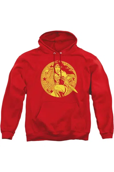 Gildan Justice League Of America Young Wonder Woman Adult Pull Over Hoodie / Hooded Sweatshirt In Red