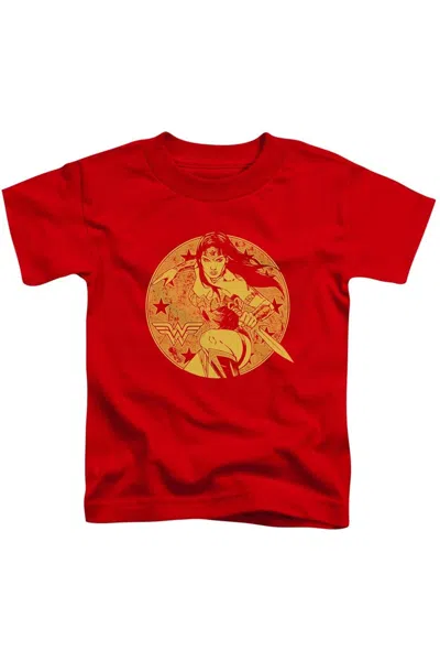 Gildan Kids' Justice League Of America Young Wonder Woman Short Sleeve Youth Tee / T-shirt In Red