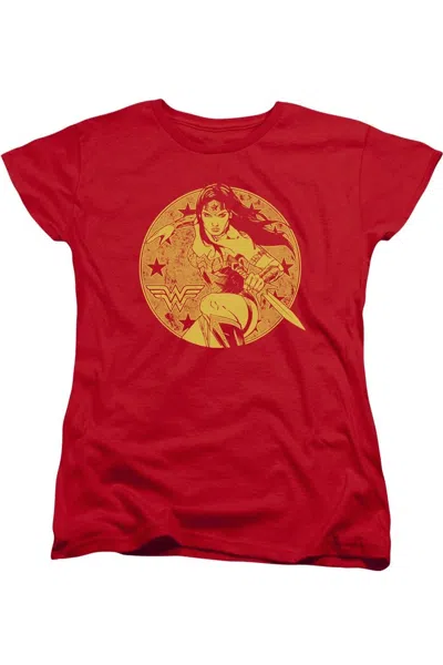 Gildan Justice League Of America Young Wonder Woman Short Sleeve Womens Tee / T-shirt In Red