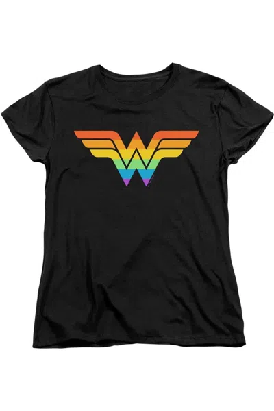 Gildan Justice League Wonder Woman Rainbow Short Sleeve Women´s Tee / T-shirt In Black