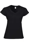 Gildan Ladies Soft Style Short Sleeve V-neck T-shirt In Black