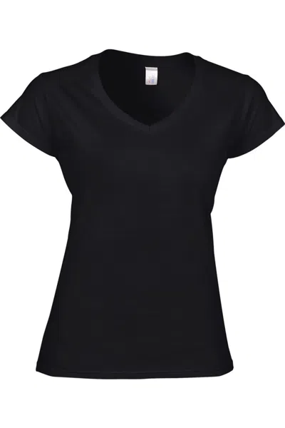 Gildan Ladies Soft Style Short Sleeve V-neck T-shirt In Black