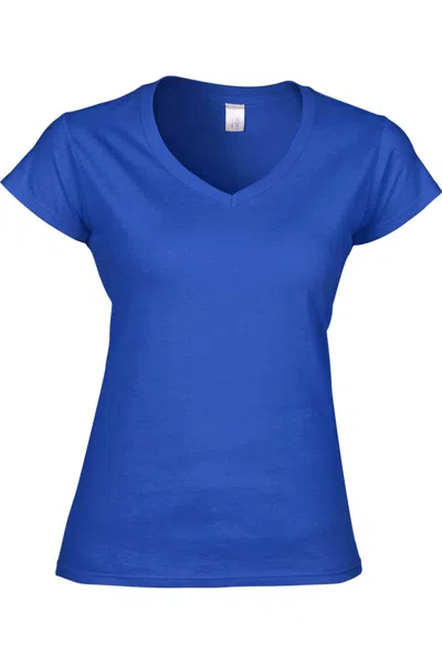 Gildan Ladies Soft Style Short Sleeve V-neck T-shirt In Blue