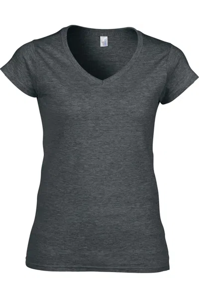 Gildan Ladies Soft Style Short Sleeve V-neck T-shirt In Grey