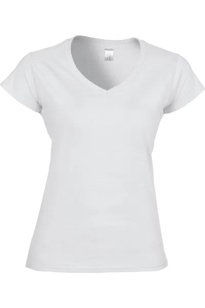 Gildan Ladies Soft Style Short Sleeve V-neck T-shirt In White