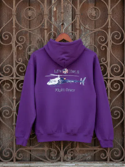 Pre-owned Gildan "life Net 2 Flight Crew" Helicopter Graphic Hoodie In Purple