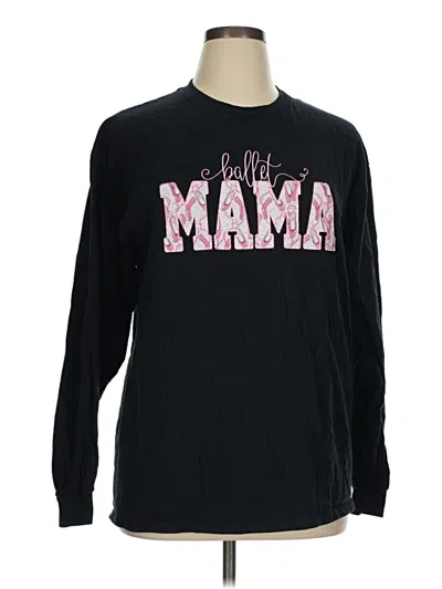 Pre-owned Gildan Long Sleeve Top Black Crew Neck Tops