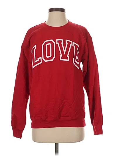 Pre-owned Gildan Long Sleeve Top Red Crew Neck Tops