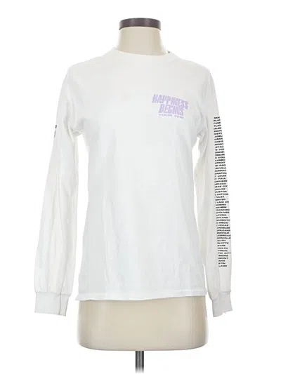 Pre-owned Gildan Long Sleeve Top White Crew Neck Tops