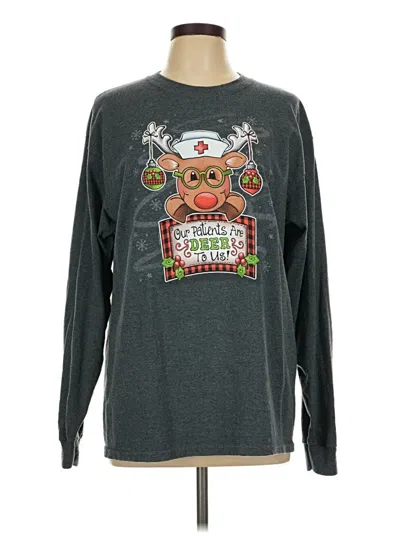 Pre-owned Gildan Long Sleeve T-shirt In Gray