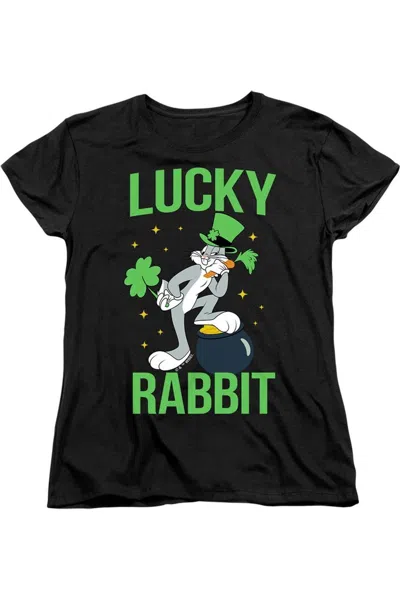 Gildan Looney Tunes Bugs Bunny St. Patrick´s Lucky Rabbit Short Sleeve Women´s Tee / T-shirt In Black