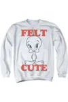 Gildan Looney Tunes Felt Cute Adult Crewneck Sweatshirt In White