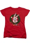 Gildan Looney Tunes Holiday Bunny Short Sleeve Womens Tee / T-shirt In Red