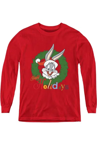 Gildan Kids' Looney Tunes Holiday Bunny Youth Long Sleeve Tee / T-shirt In Red