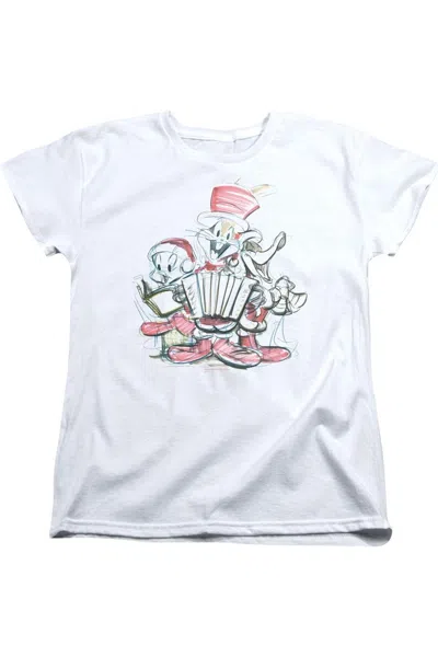 Gildan Looney Tunes Holiday Sketch Short Sleeve Womens Tee / T-shirt In White