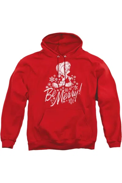 Gildan Looney Tunes Merry Tweety Adult Pull Over Hoodie / Hooded Sweatshirt In Red