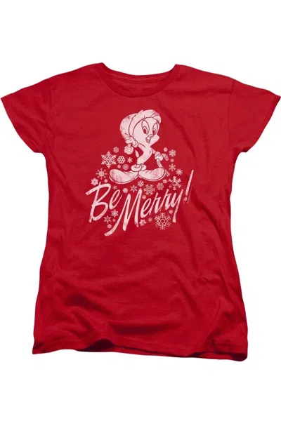 Gildan Looney Tunes Merry Tweety Short Sleeve Womens Tee / T-shirt In Red
