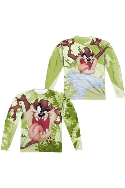 Gildan Looney Tunes Taz (front/back Print) Long Sleeve Adult Poly Crew Tee / T-shirt In Green