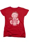 Gildan Looney Tunes Tweety Globe Short Sleeve Womens T-shirt In Red
