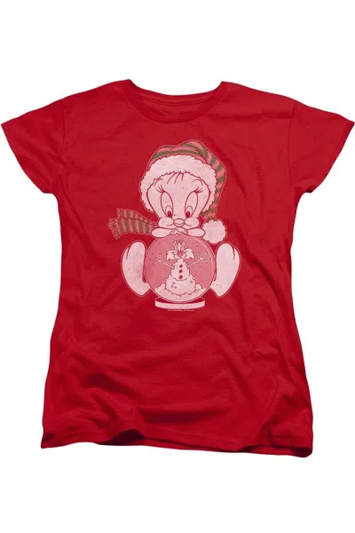 Gildan Looney Tunes Tweety Globe Short Sleeve Womens T-shirt In Red