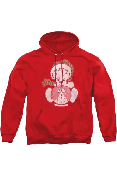Gildan Looney Tunes Tweey Globe Adult Pull Over Hoodie / Hooded Sweatshirt In Red