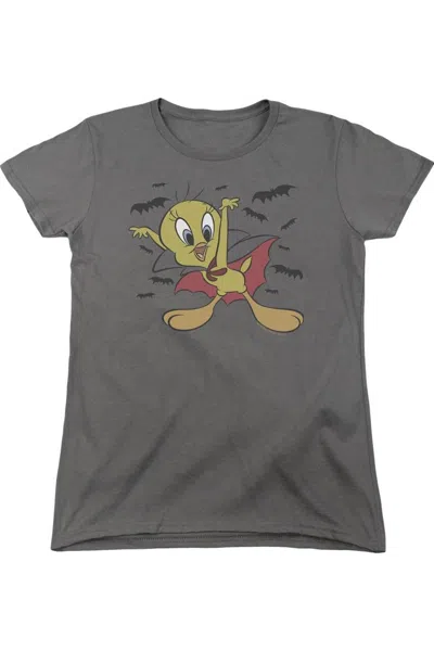 Gildan Looney Tunes Vampire Tweety Short Sleeve Womens Tee / T-shirt In Gray