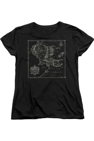 Gildan Lord Of The Rings Map Of Middle Earth Short Sleeve Womens T-shirt In Black
