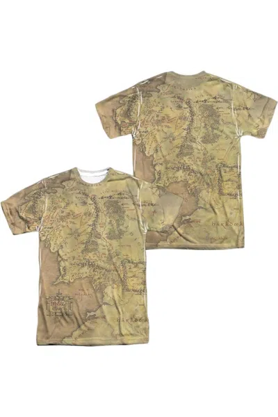 Gildan Lord Of The Rings Middle Earth Map (front/back Print) Short Sleeve Adult Poly Crew Tee / T-shirt In Brown