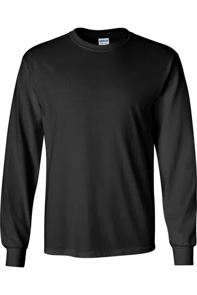 Gildan Mens Plain Crew Neck Ultra Cotton Long Sleeve T-shirt In Black