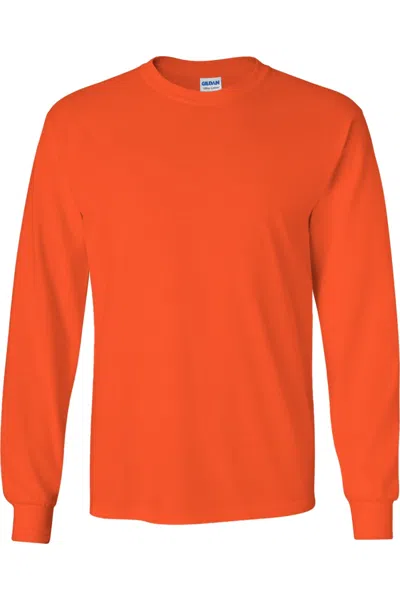 Gildan Mens Plain Crew Neck Ultra Cotton Long Sleeve T-shirt In Orange