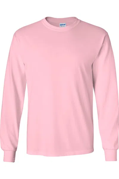 Gildan Mens Plain Crew Neck Ultra Cotton Long Sleeve T-shirt In Pink