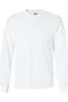 Gildan Mens Plain Crew Neck Ultra Cotton Long Sleeve T-shirt In White
