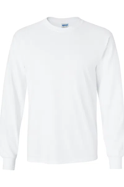 Gildan Mens Plain Crew Neck Ultra Cotton Long Sleeve T-shirt In White