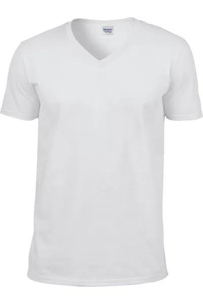 Gildan Mens Soft Style V-neck Short Sleeve T-shirt In White